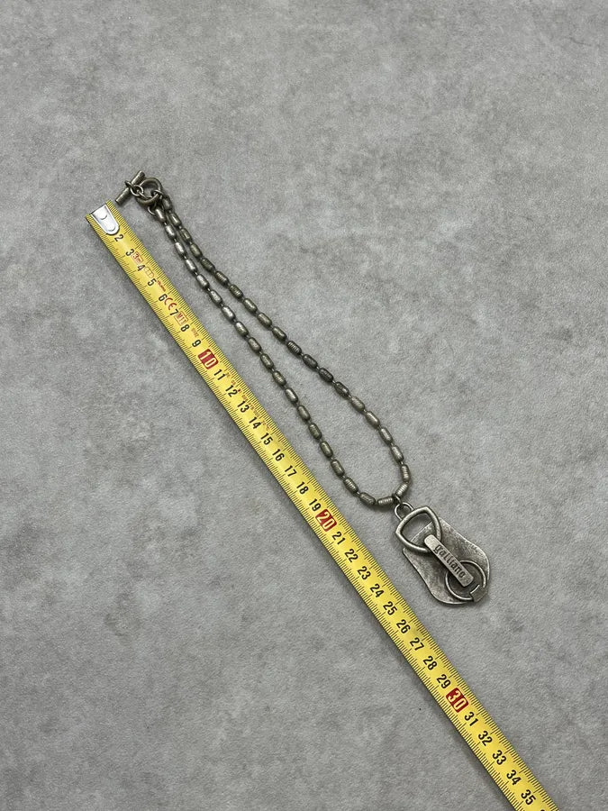 Vintage Galliano Silver Metal Beaded Necklace with Padlock Pendant One Size cNJJWCV 7