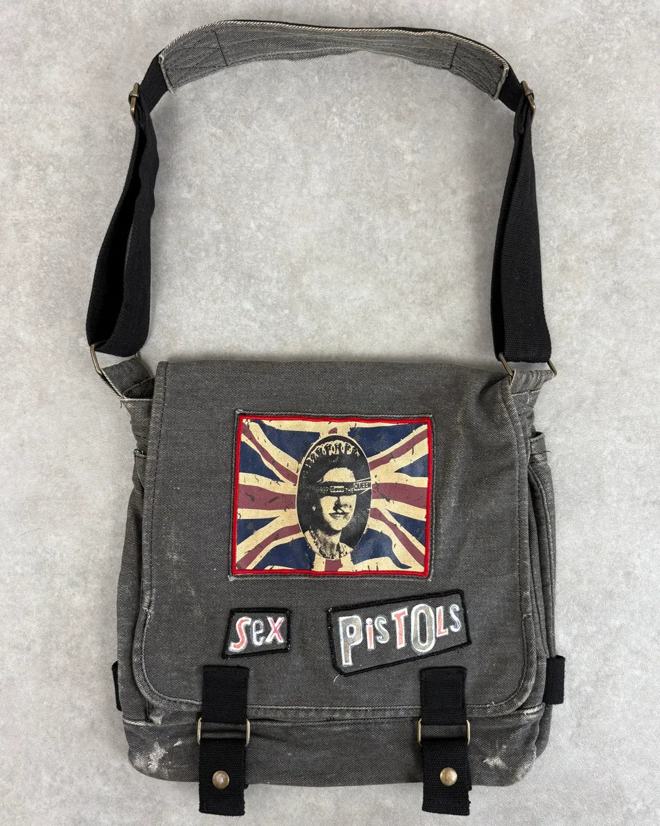 Vintage Grey Denim Sex Pistols Patch Messenger Bag HloRkVG 2