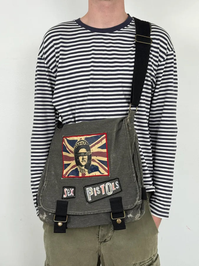 Vintage Grey Denim Sex Pistols Patch Messenger Bag HloRkVG 0