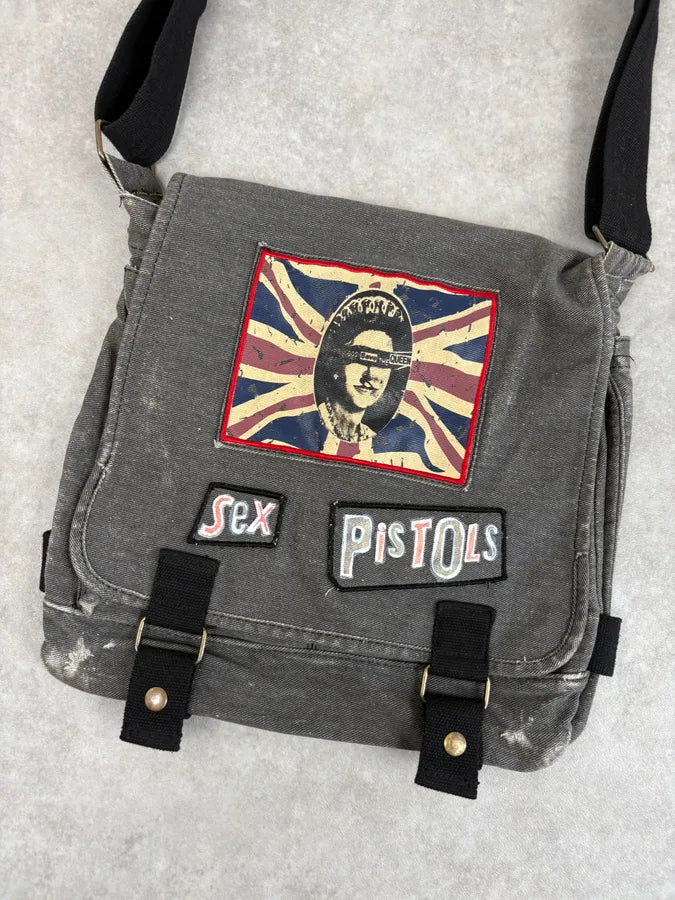 Vintage Grey Denim Sex Pistols Patch Messenger Bag HloRkVG 3