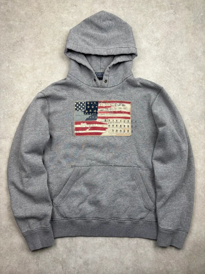 2010s Ralph Lauren Grey American Flag Hoodie qrpWlWI 0