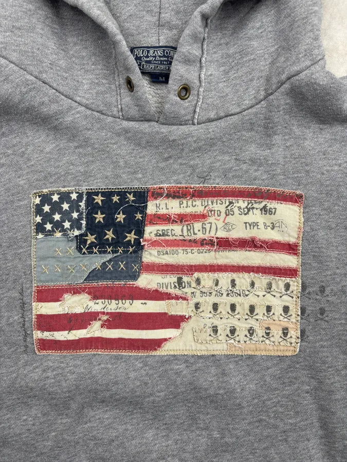 2010s Ralph Lauren Grey American Flag Hoodie qrpWlWI 6