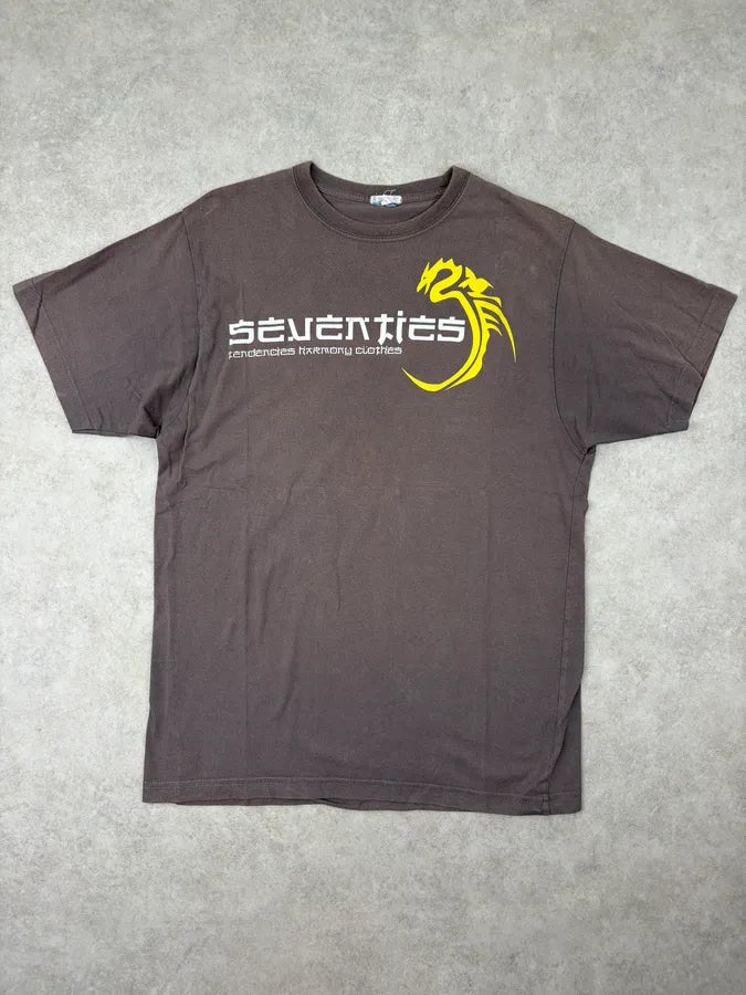 1980s Vintage Grey Yellow Dragon T-shirt RZUOKXF 0