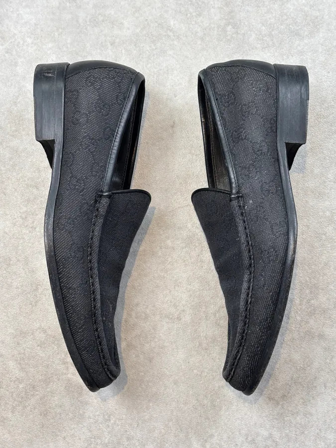 2000s Gucci Black Canvas Monogram Loafer Shoes nYoAvsW 4