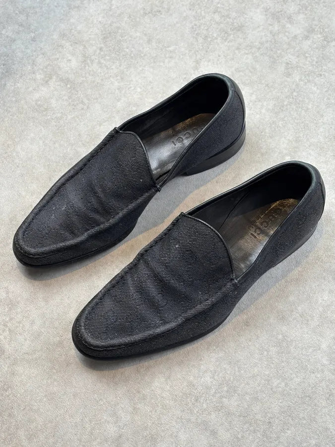 2000s Gucci Black Canvas Monogram Loafer Shoes nYoAvsW 2