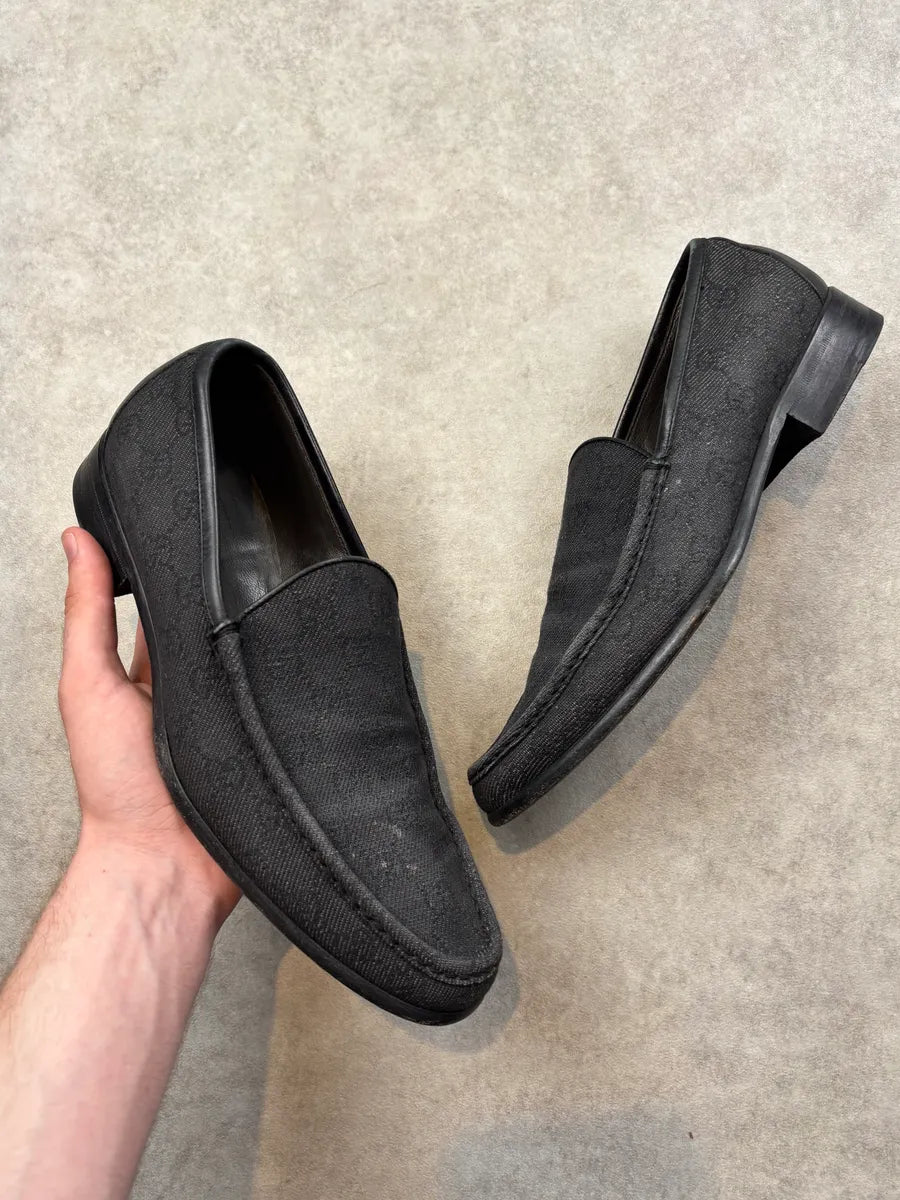 2000s Gucci Black Canvas Monogram Loafer Shoes nYoAvsW 0