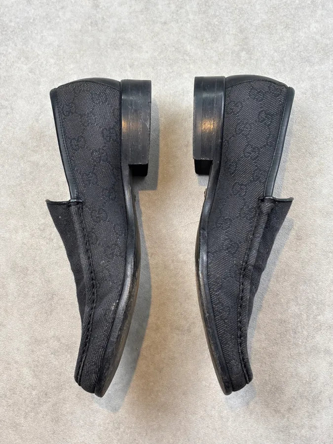 2000s Gucci Black Canvas Monogram Loafer Shoes nYoAvsW 3