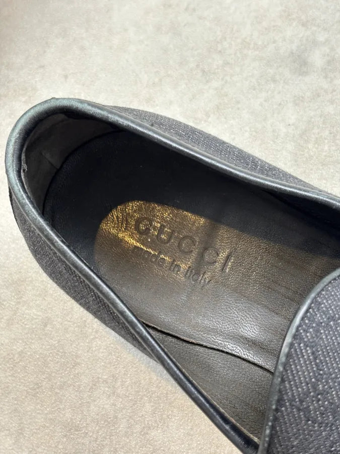 2000s Gucci Black Canvas Monogram Loafer Shoes nYoAvsW 9