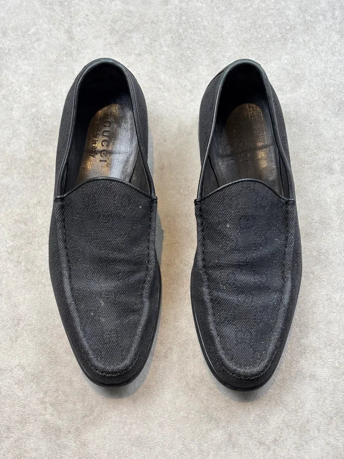 2000s Gucci Black Canvas Monogram Loafer Shoes nYoAvsW 1