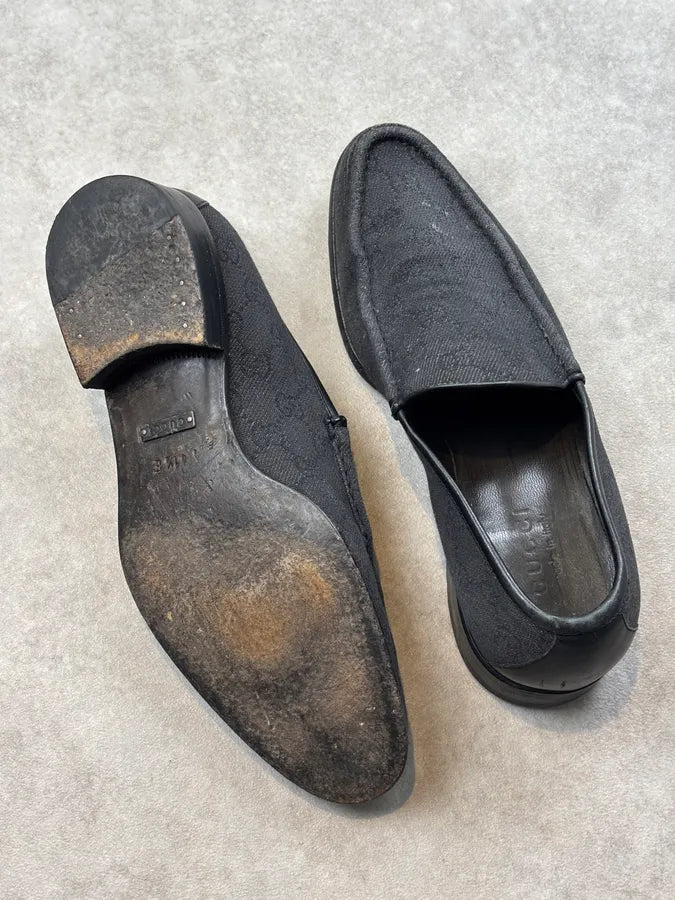 2000s Gucci Black Canvas Monogram Loafer Shoes nYoAvsW 6