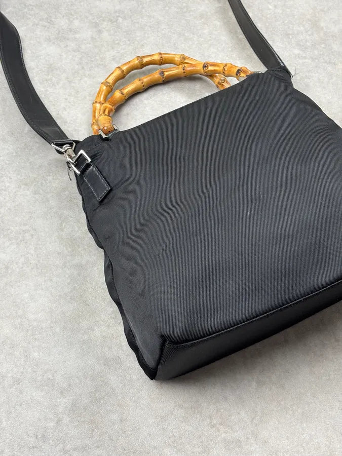 1990s Gucci Black Nylon Bamboo Handle Shoulder Bag by Tom Ford BPrYkIw 8