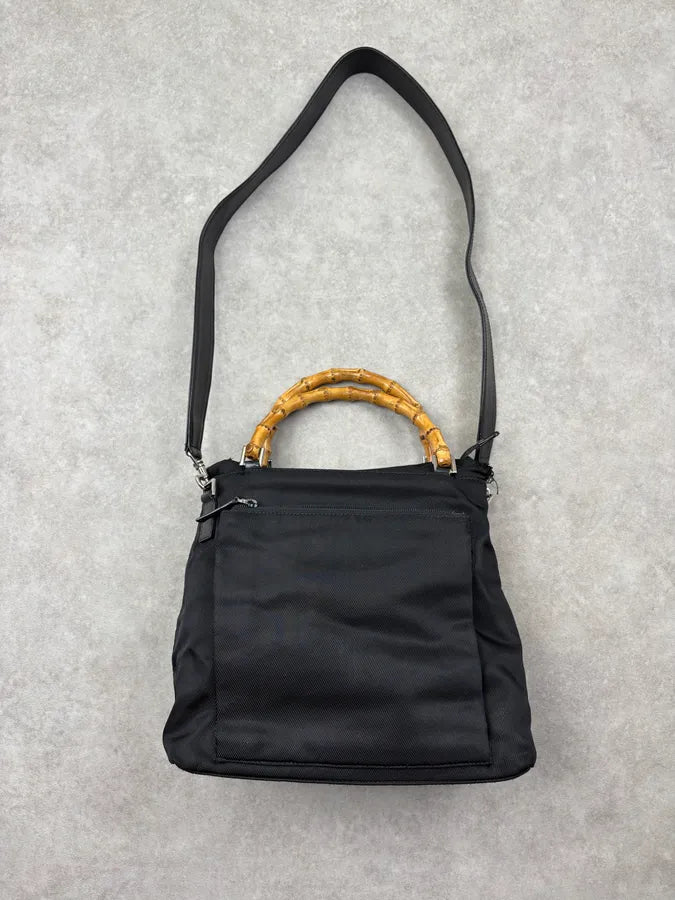 1990s Gucci Black Nylon Bamboo Handle Shoulder Bag by Tom Ford BPrYkIw 4