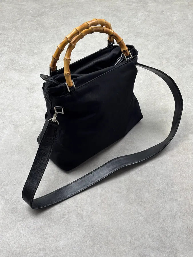 1990s Gucci Black Nylon Bamboo Handle Shoulder Bag by Tom Ford BPrYkIw 3