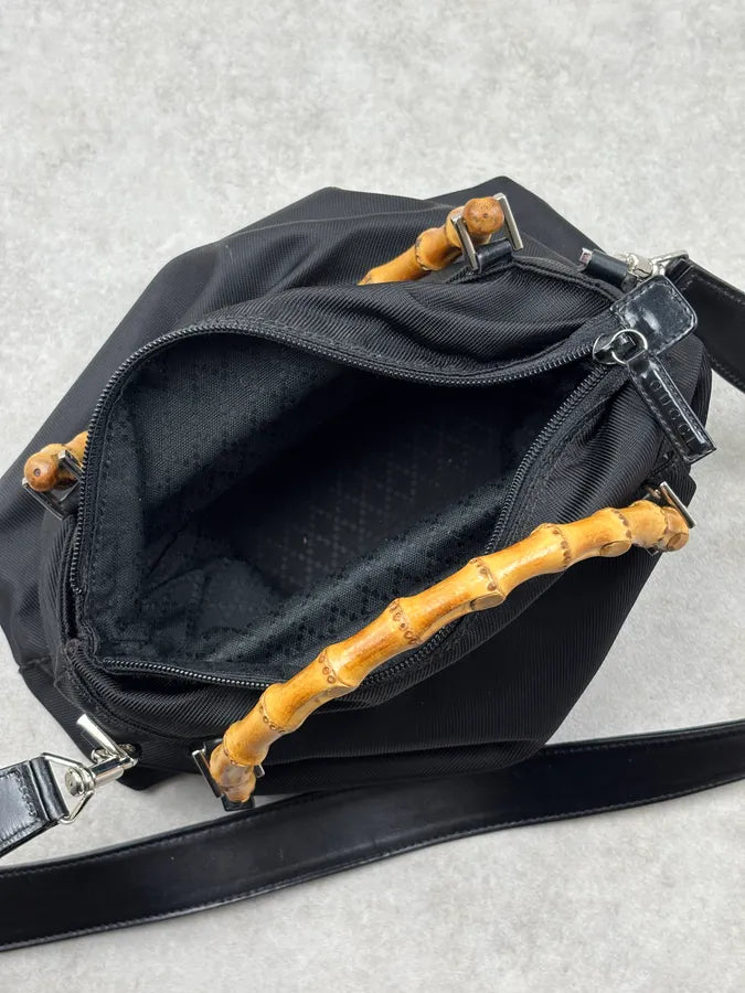 1990s Gucci Black Nylon Bamboo Handle Shoulder Bag by Tom Ford BPrYkIw 12