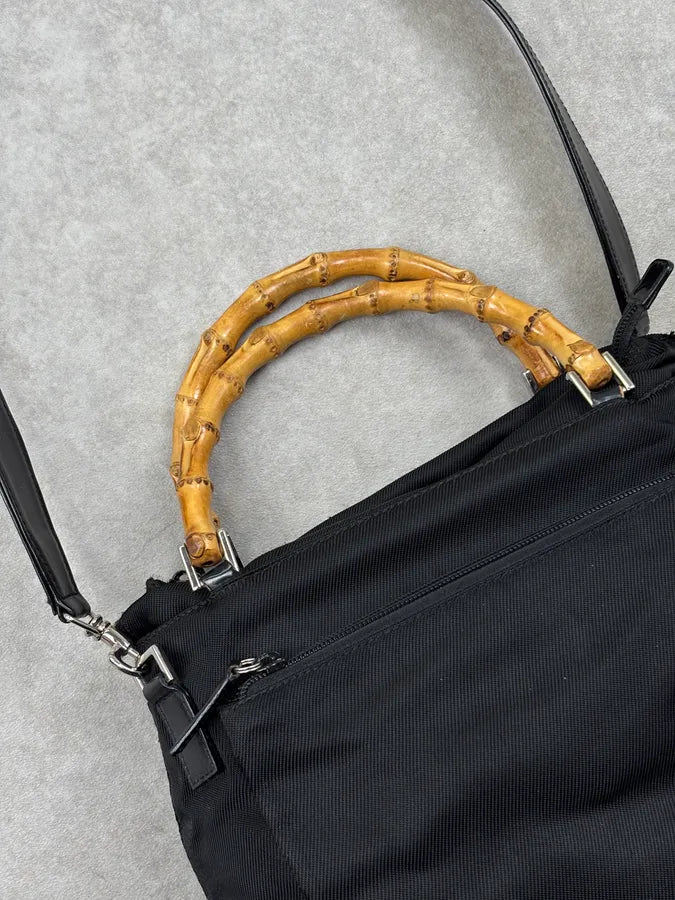 1990s Gucci Black Nylon Bamboo Handle Shoulder Bag by Tom Ford BPrYkIw 10