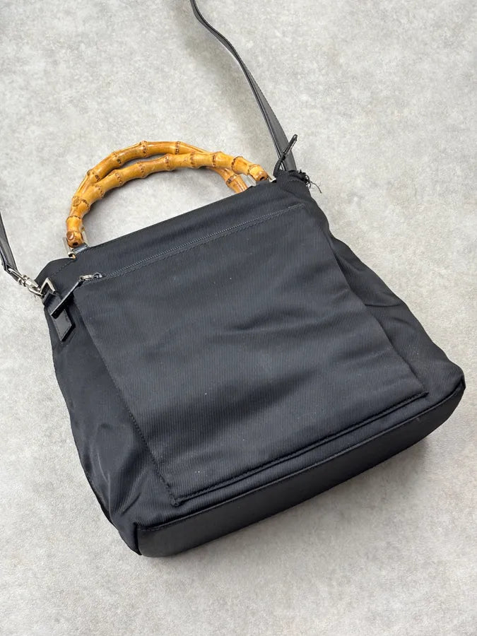 1990s Gucci Black Nylon Bamboo Handle Shoulder Bag by Tom Ford BPrYkIw 5