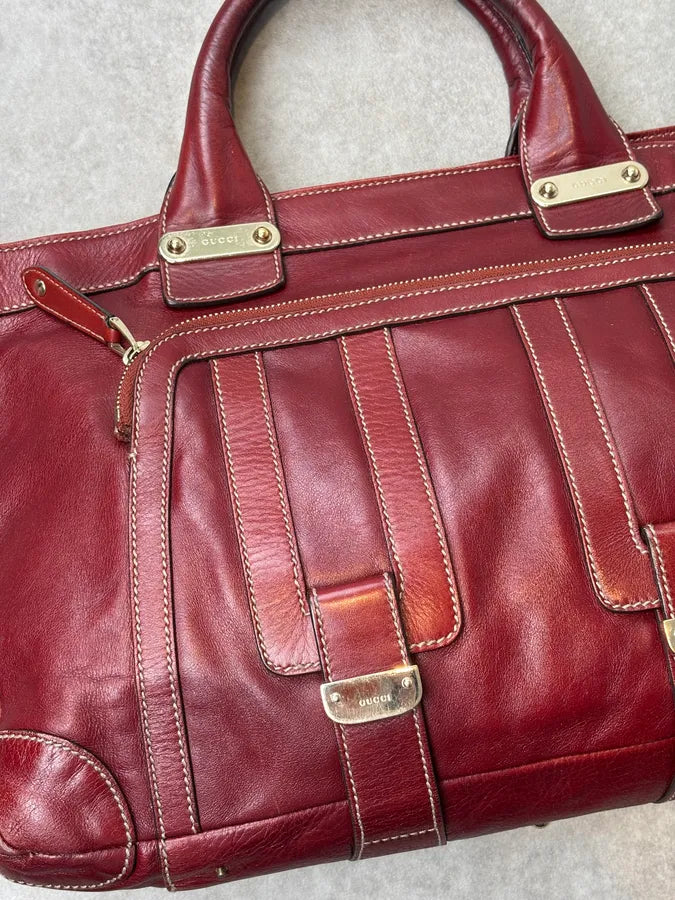 2000s Gucci Bordeaux Leather Handle Bag FafzHFq 6