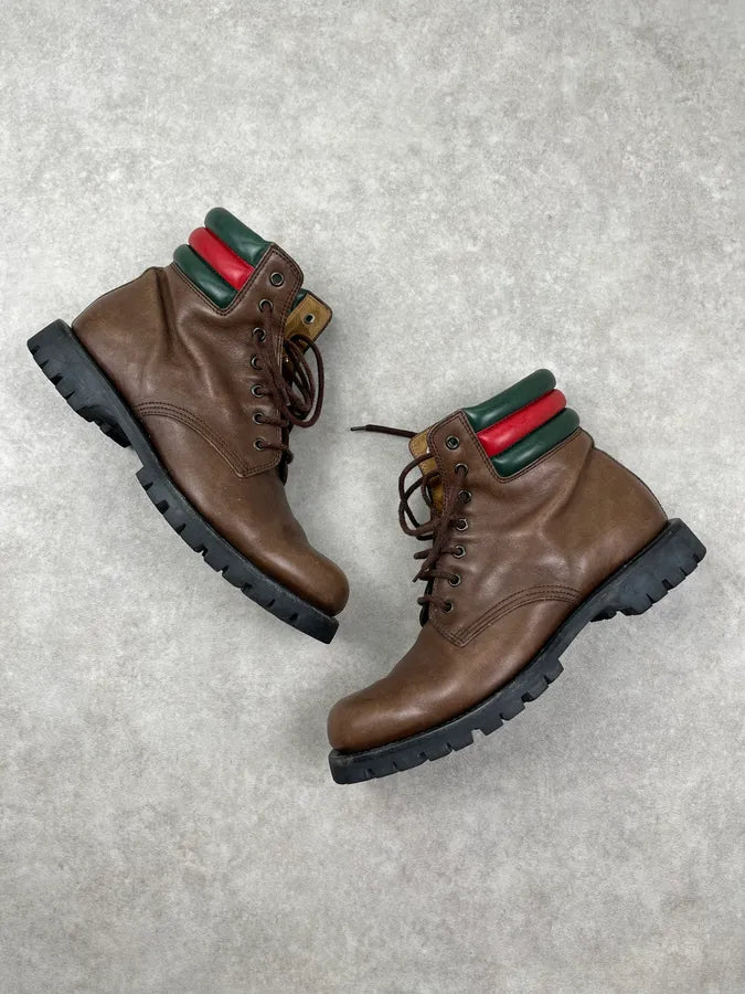 2000s Gucci Brown Leather Lug Sole Boots uqKYcvj 3