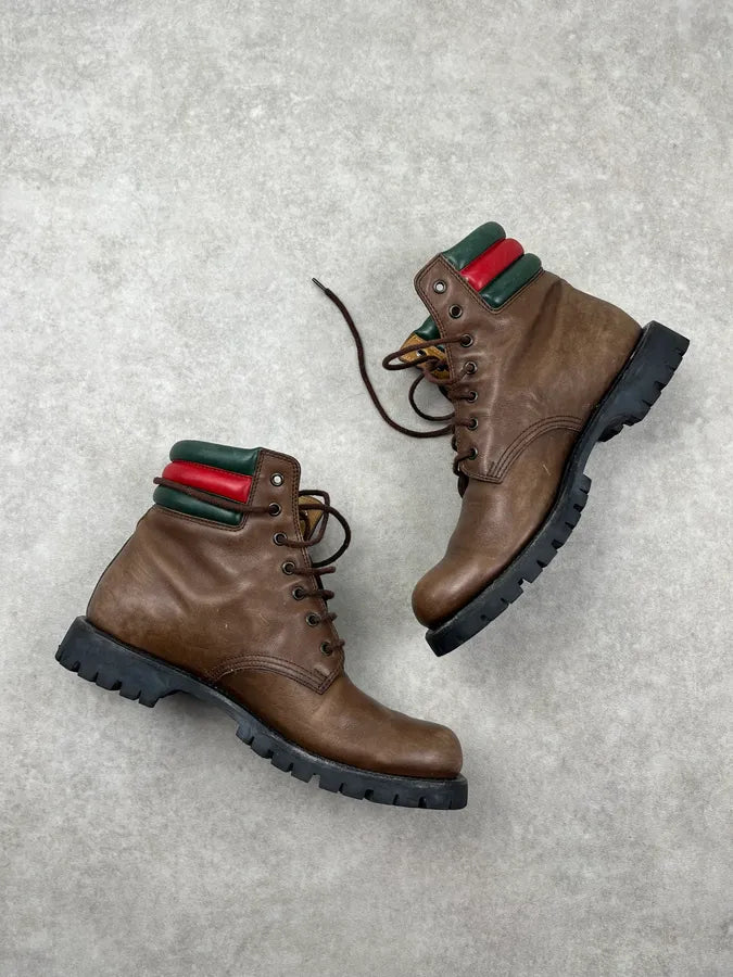 2000s Gucci Brown Leather Lug Sole Boots uqKYcvj 4