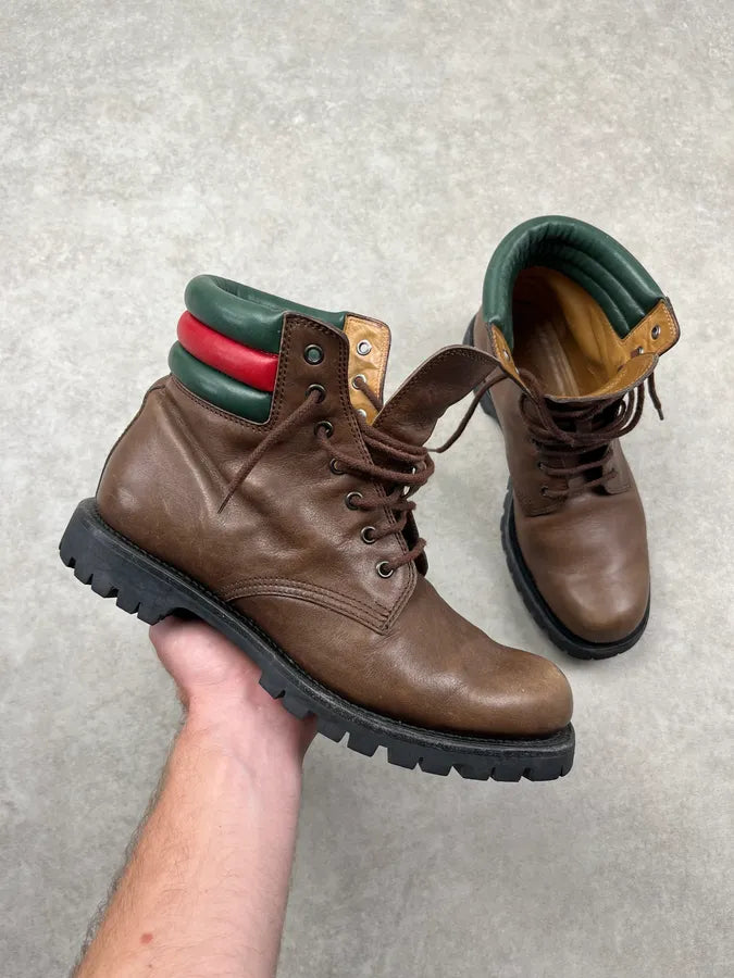 2000s Gucci Brown Leather Lug Sole Boots uqKYcvj 0