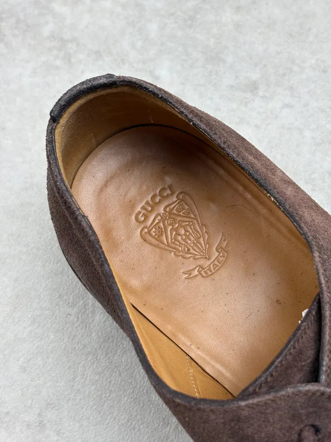 AW2007 Gucci Brown Suede Leather Derby Shoes WvHxiOu 7