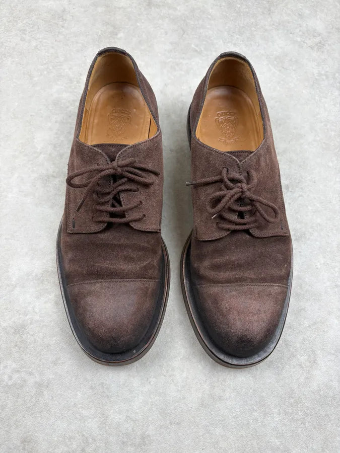 AW2007 Gucci Brown Suede Leather Derby Shoes WvHxiOu 1