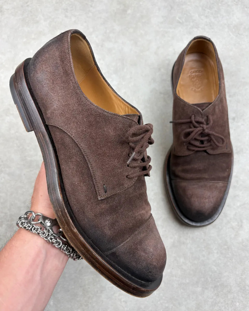 AW2007 Gucci Brown Suede Leather Derby Shoes WvHxiOu 0