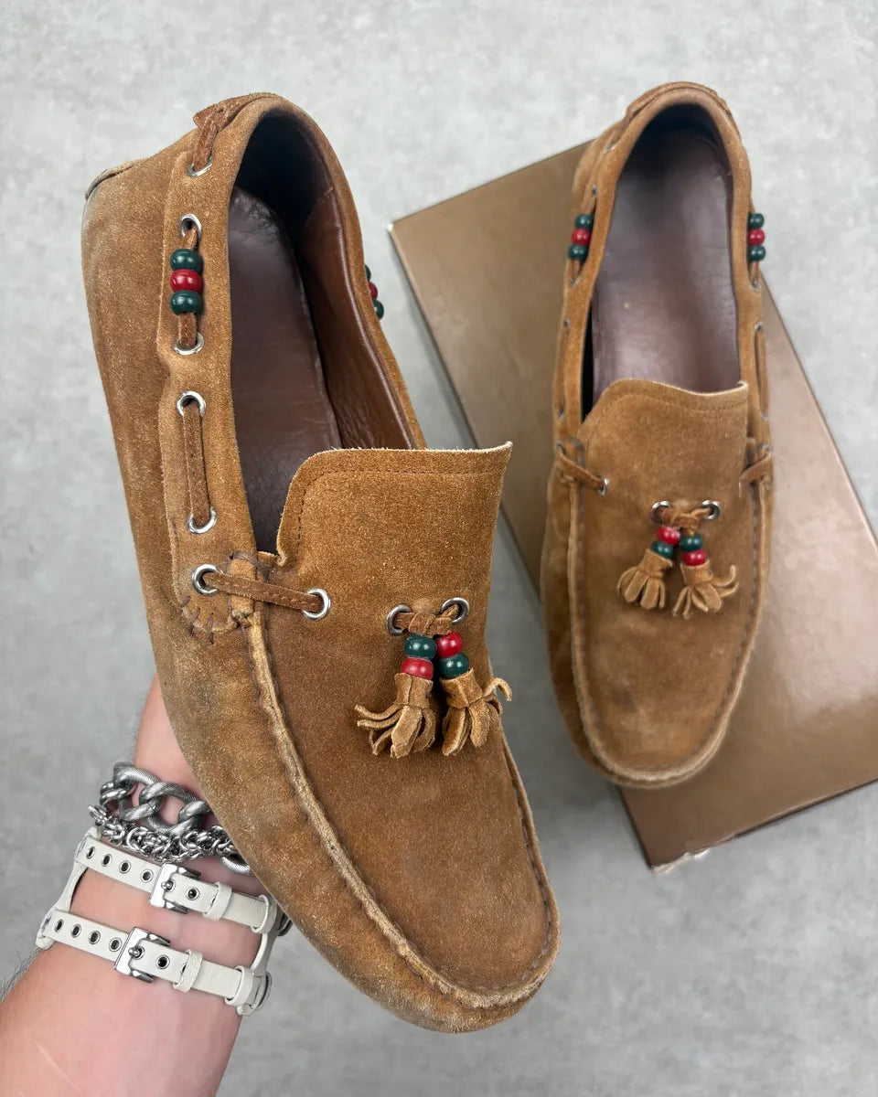 2000s Gucci Camel Suede Tassel Loafers by Frida Giannini KLNJppM 0