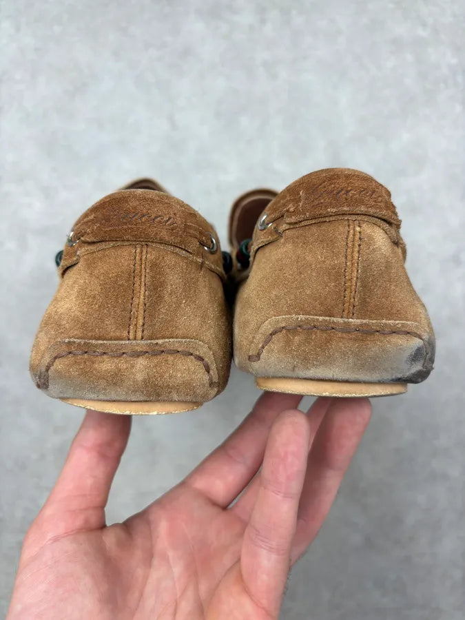 2000s Gucci Camel Suede Tassel Loafers by Frida Giannini KLNJppM 5