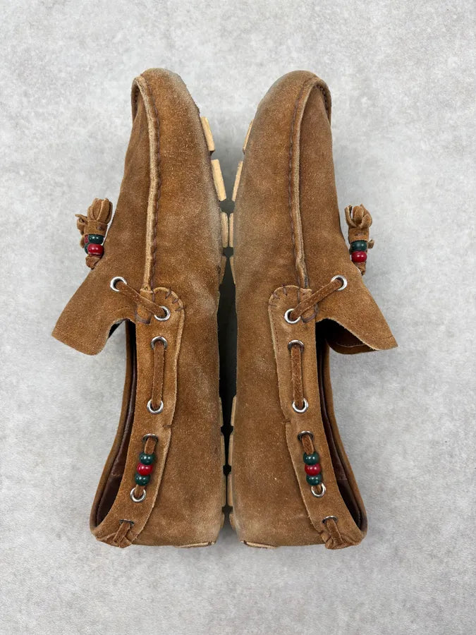 2000s Gucci Camel Suede Tassel Loafers by Frida Giannini KLNJppM 3