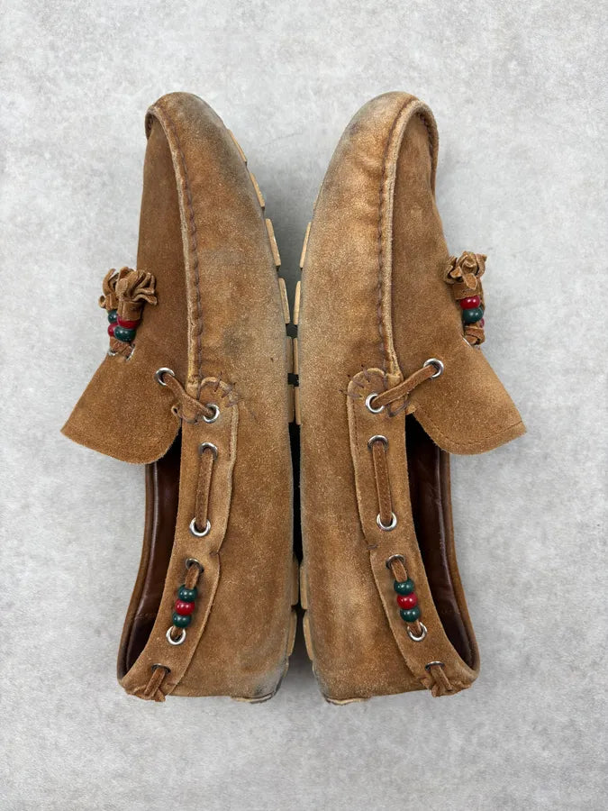 2000s Gucci Camel Suede Tassel Loafers by Frida Giannini KLNJppM 4