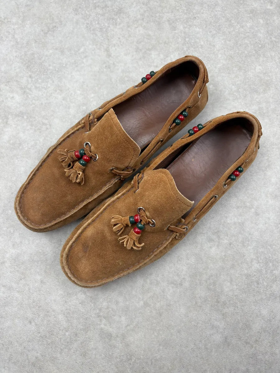 2000s Gucci Camel Suede Tassel Loafers by Frida Giannini KLNJppM 2