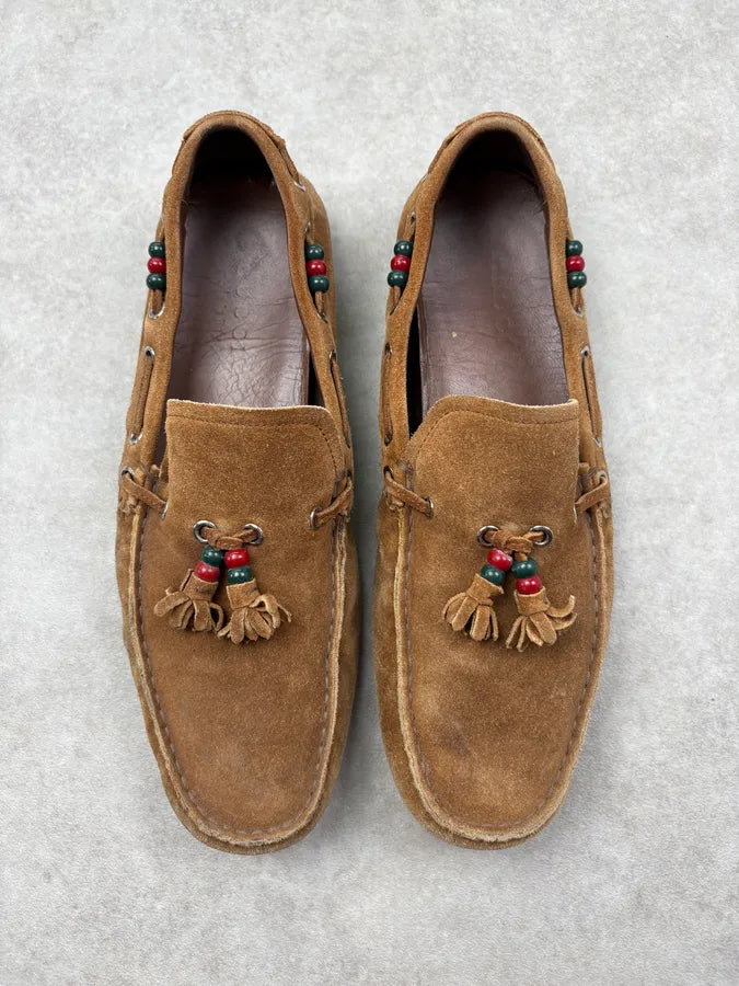2000s Gucci Camel Suede Tassel Loafers by Frida Giannini KLNJppM 1
