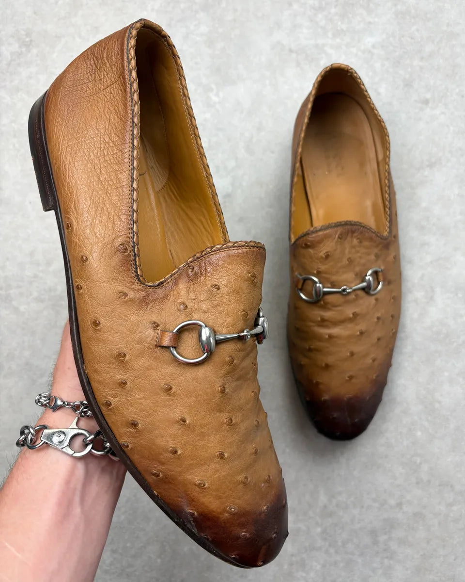 Gucci Cognac Oastrich Leather Horsebit Loafer Shoes IbgFNHP 0