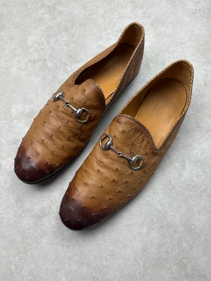 Gucci Cognac Oastrich Leather Horsebit Loafer Shoes IbgFNHP 2