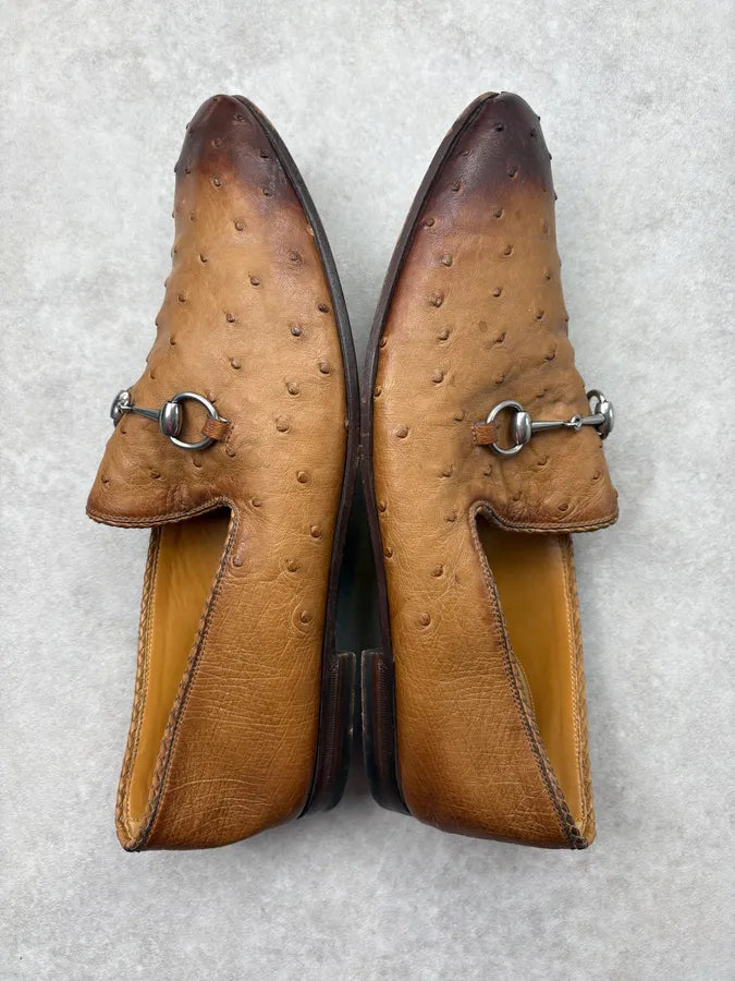 Gucci Cognac Oastrich Leather Horsebit Loafer Shoes IbgFNHP 4