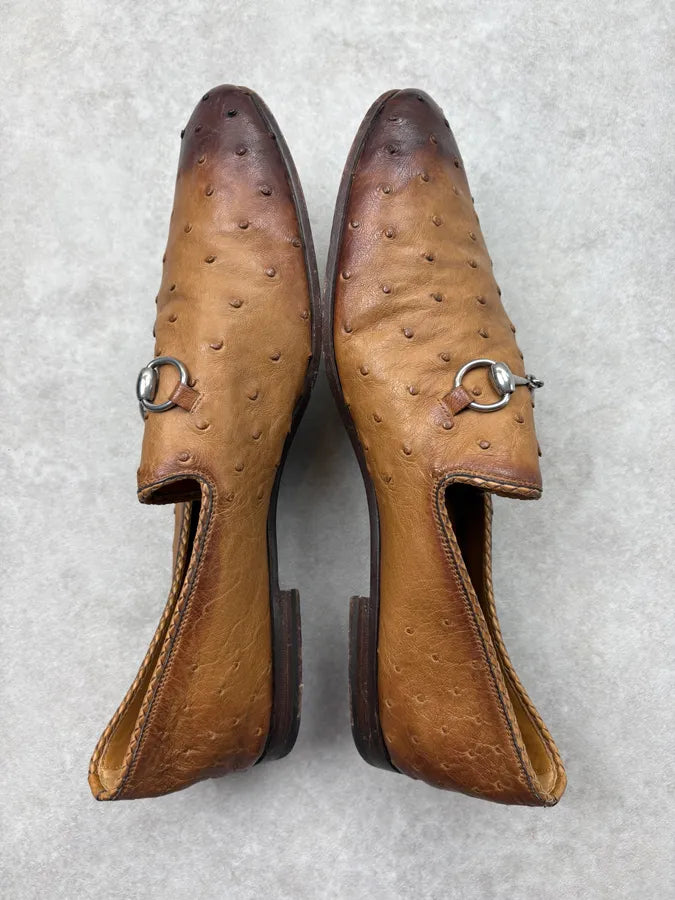 Gucci Cognac Oastrich Leather Horsebit Loafer Shoes IbgFNHP 3