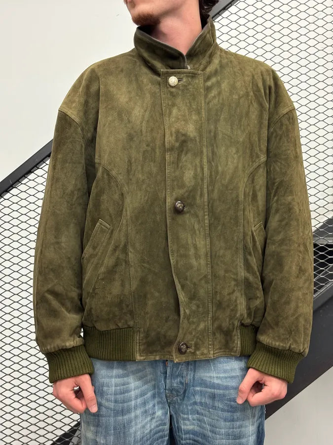1980s Gucci Khaki Green Leather Bomber Jacket zNwIFVx 0
