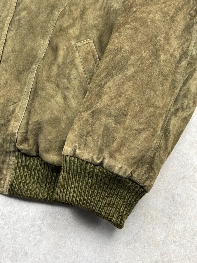 1980s Gucci Khaki Green Leather Bomber Jacket zNwIFVx 8