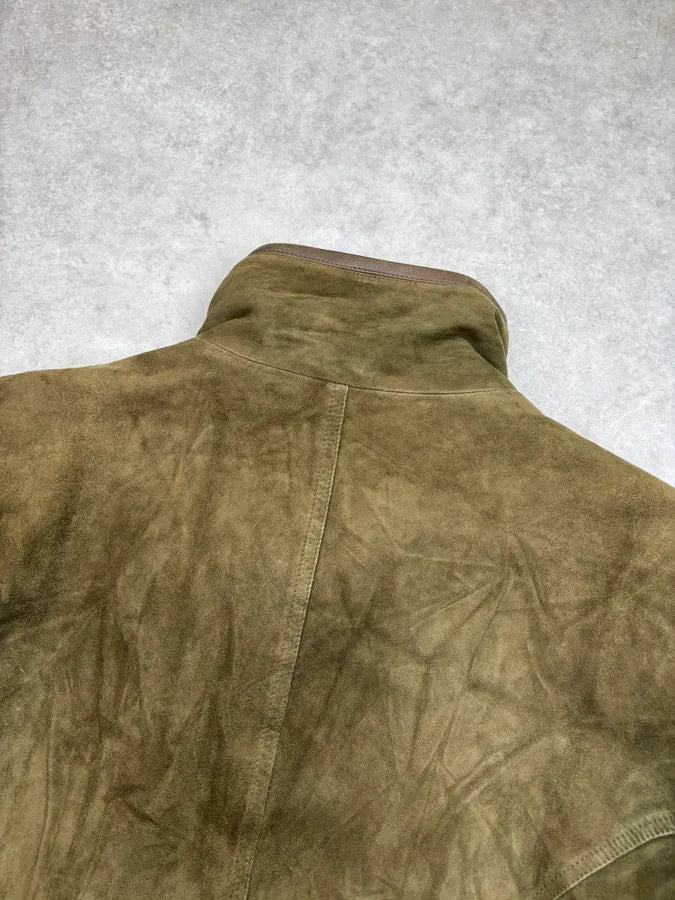 1980s Gucci Khaki Green Leather Bomber Jacket zNwIFVx 5