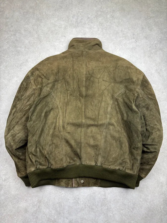 1980s Gucci Khaki Green Leather Bomber Jacket zNwIFVx 3