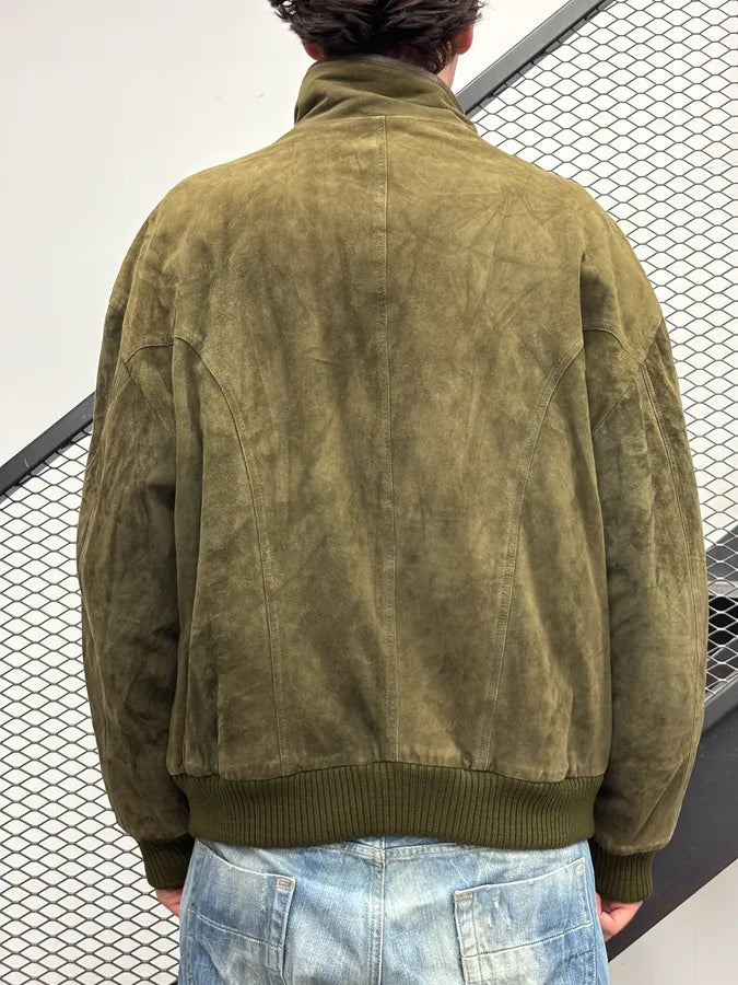 1980s Gucci Khaki Green Leather Bomber Jacket zNwIFVx 1