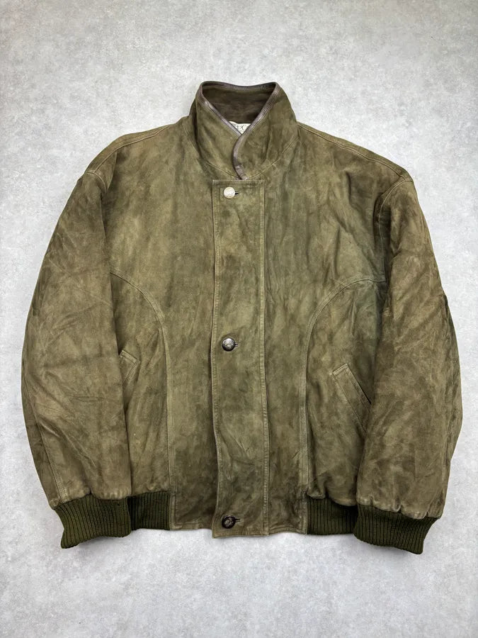 1980s Gucci Khaki Green Leather Bomber Jacket zNwIFVx 2