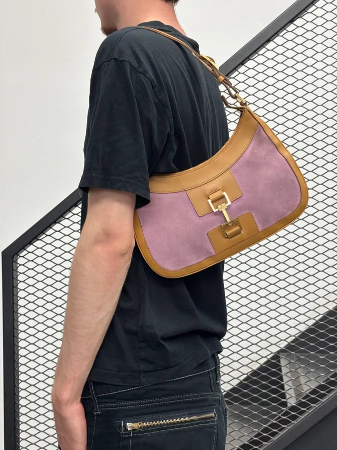 1990s Gucci Pink Lilac Suede Jackie Shoulder Bag xFfFrox 1