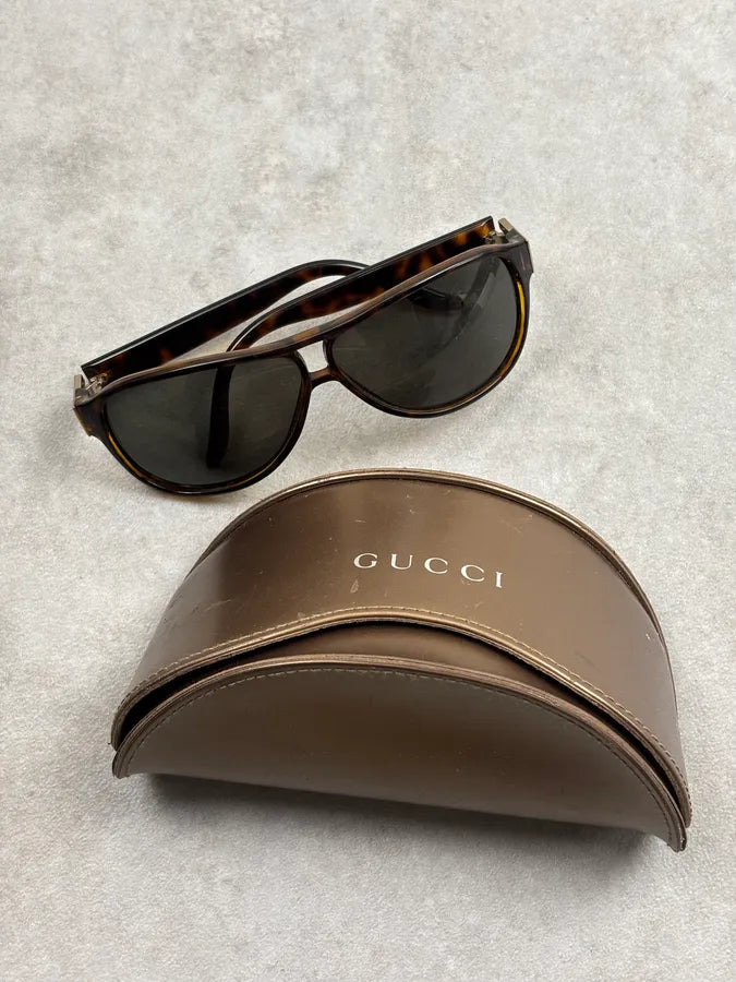 2000s Gucci Tortoiseshell Acetate Aviator Sunglasses ZVPRaEQ 3
