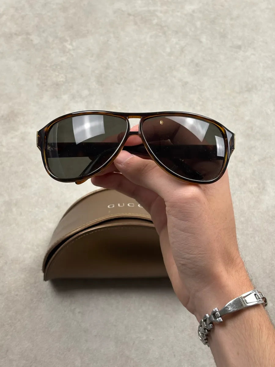 2000s Gucci Tortoiseshell Acetate Aviator Sunglasses ZVPRaEQ 0