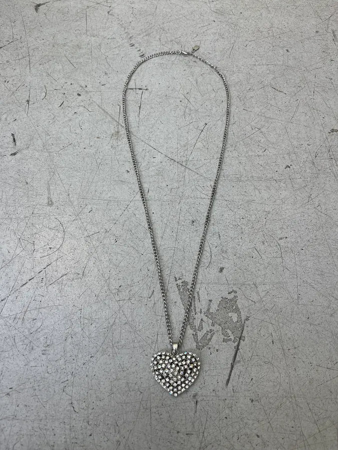 Vintage Heart Strass Stainless Steel Necklace JqOGWrk 0