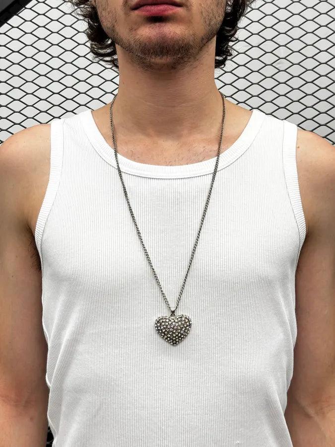 Vintage Heart Strass Stainless Steel Necklace JqOGWrk 1