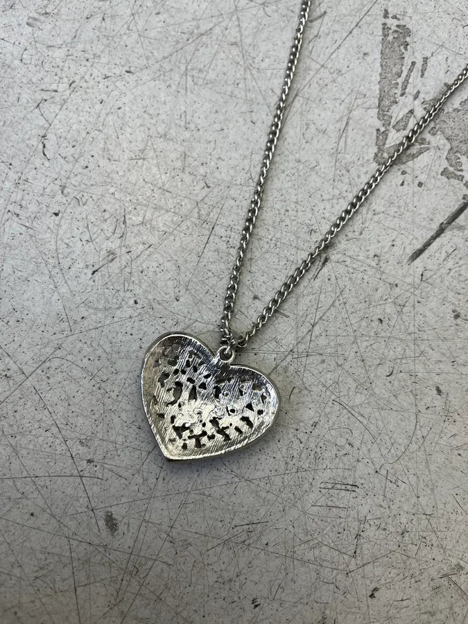Vintage Heart Strass Stainless Steel Necklace JqOGWrk 5