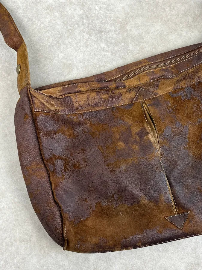 2000s Cavalli Brown Eroded Leather Shoulder Bag nefXajc 4